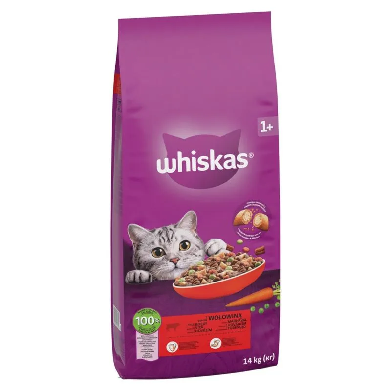 Multipack risparmio! 2 x 14 kg Whiskas Crocchette per gatti (1+ Manzo)
