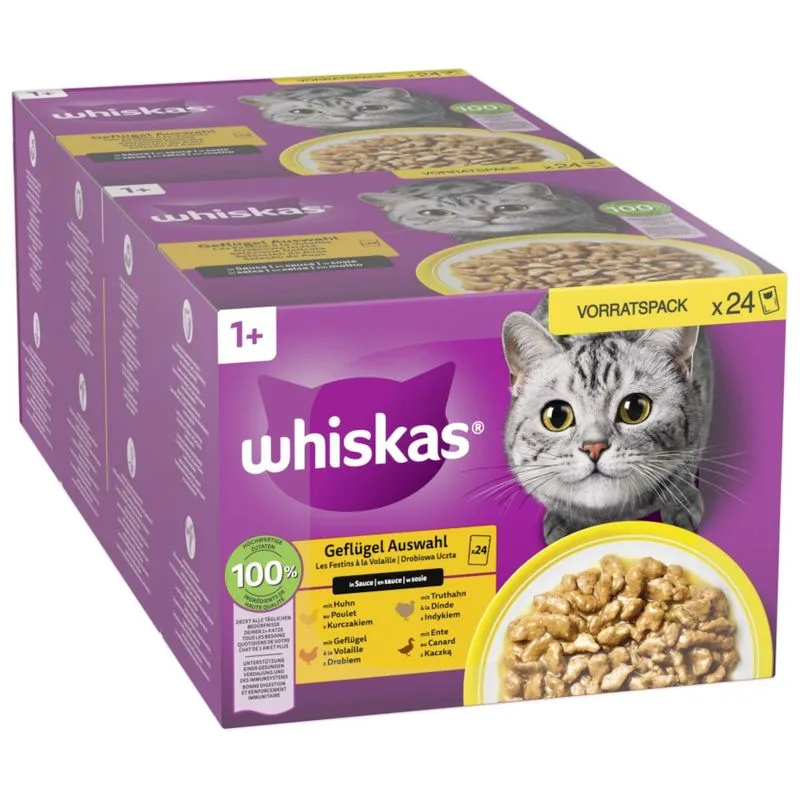 Whiskas 1+ buste 48 x 85 g Alimento umido per gatti (Selezione Carni Bianche in Salsa)