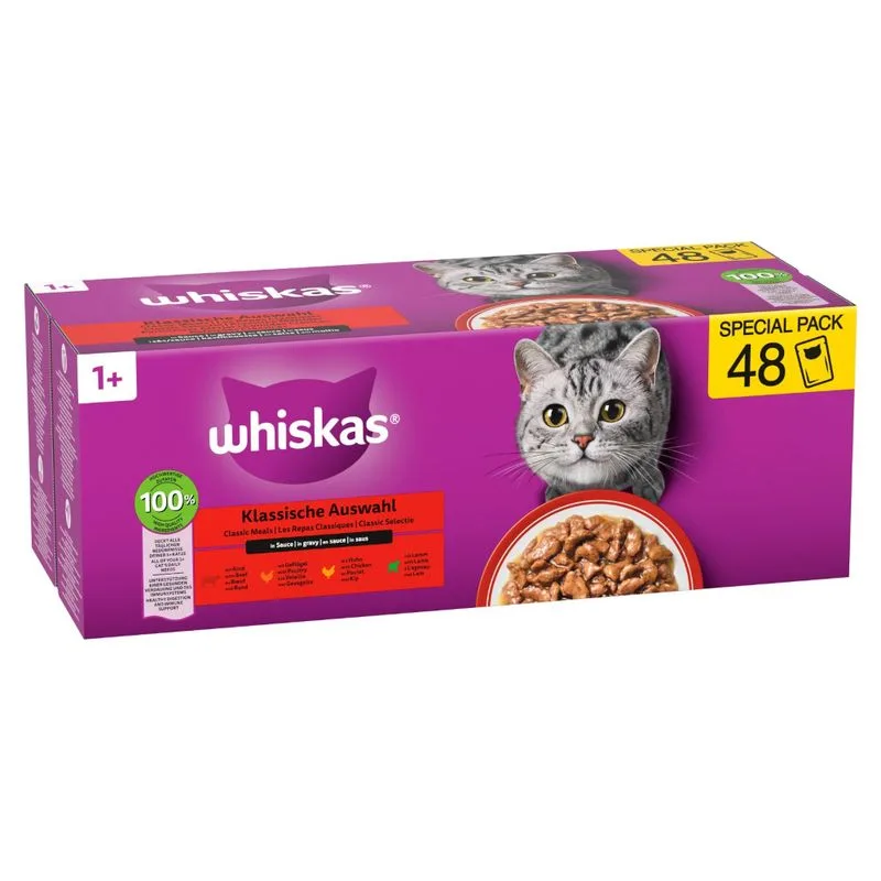 Whiskas 1+ buste 48 x 85 g Alimento umido per gatti (Selezione Classica in Salsa)