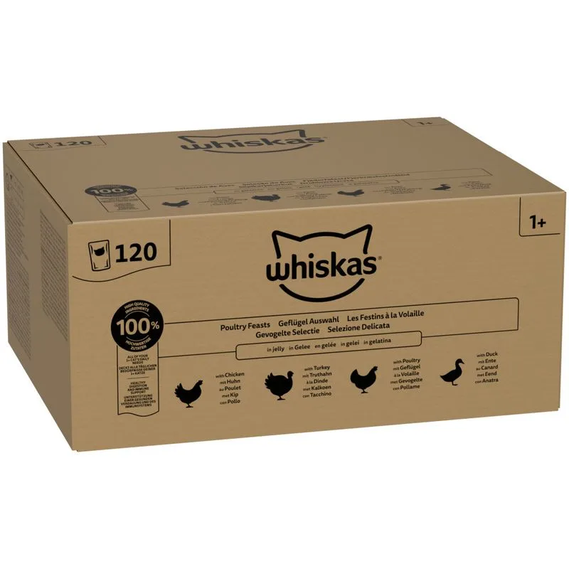 Whiskas Adult Buste Selezione di pollame in gelatina 120 x 85 g umido gatto