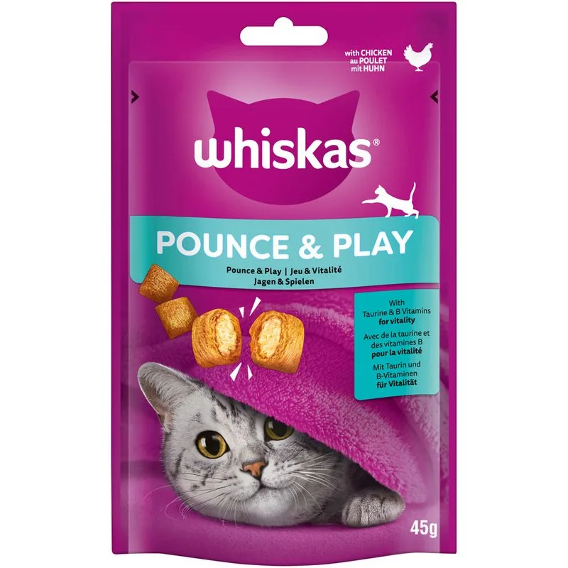 Whiskas Pounce & Play Snack per gatto (Set %: 8 x 45 g Pollo)