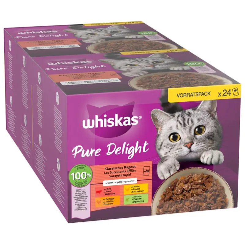 Whiskas Pure Delight in buste 96 x 85 g umido per gatti (Spezzatino Classico in Gelatina)