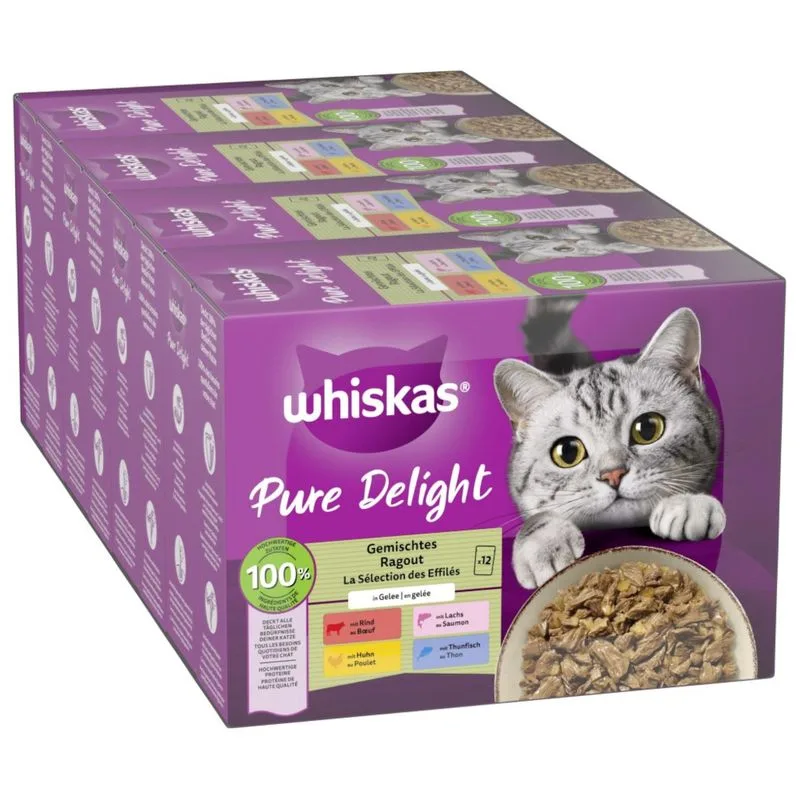 Whiskas Pure Delight in buste 96 x 85 g umido per gatti (Spezzatino Misto in Gelatina)