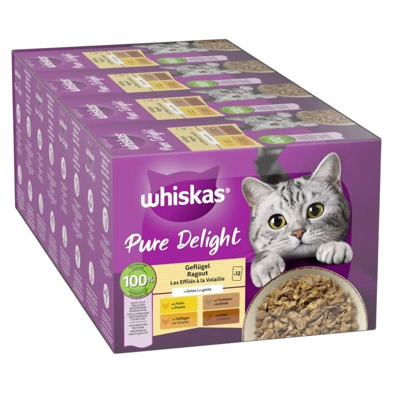 Whiskas Pure Delight in buste 96 x 85 g umido per gatti (Spezzatino di Pollame in Gelatina)