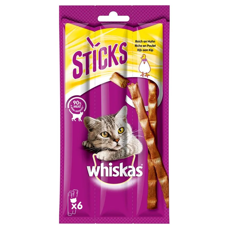 Whiskas Sticks 28 x 36 g Snack per gatto (Ricco di Pollo)