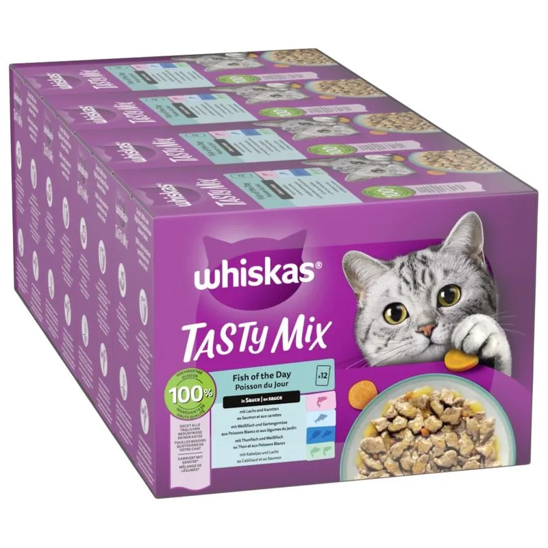 Whiskas Tasty Mix in buste Pacco misto 48 x 85 g Umido per gatto (Pesce del giorno in Salsa)
