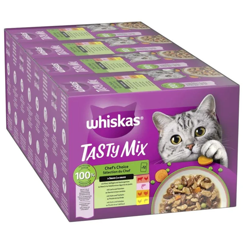 Whiskas Tasty Mix in buste Pacco misto 48 x 85 g Umido per gatto (Scelta dello Chef in Salsa)