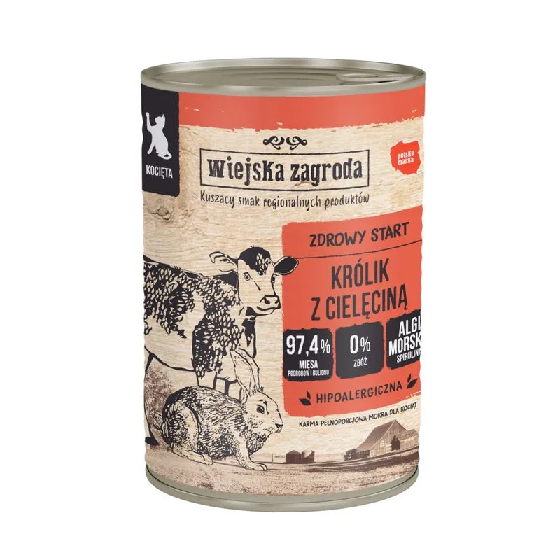 Wiejska Zagroda Cat 12 x 400 g (Kitten Coniglio & Vitello)