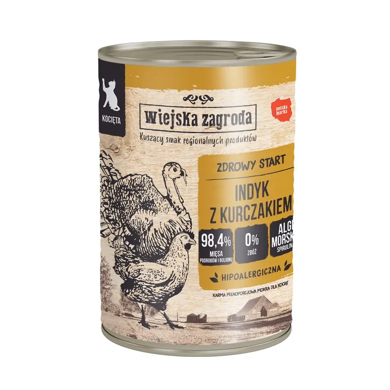Wiejska Zagroda Cat 12 x 400 g (Kitten Tacchino & Pollo)