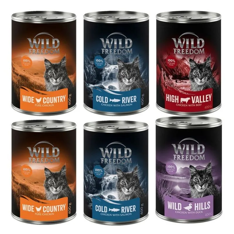 Set prova! Wild Freedom Adult lattine Umido per gatto (6 x 400 g Mix 2: 2 x Pollo, 2 x Salmone, 1 x Manzo, 1 x Anatra)