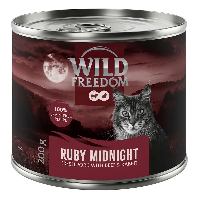 Wild Freedom Adult "Red" 6 x 200 g umido senza cereali per gatto (Ruby Midnight - Maiale, Manzo & Coniglio)