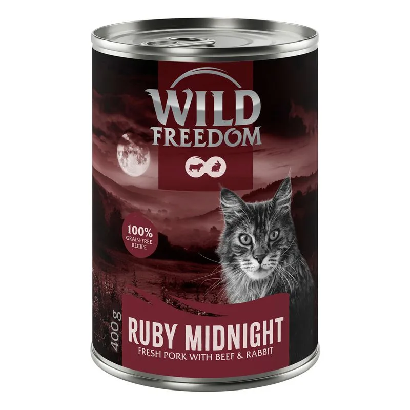 Wild Freedom Adult "Red" 6 x 400 g umido senza cereali per gatto (Ruby Midnight - Maiale, Manzo & Coniglio)