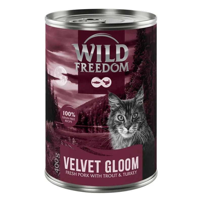 Wild Freedom Adult "Red" 6 x 400 g umido senza cereali per gatto (Velvet Gloom - Maiale, Tacchino & Trota)