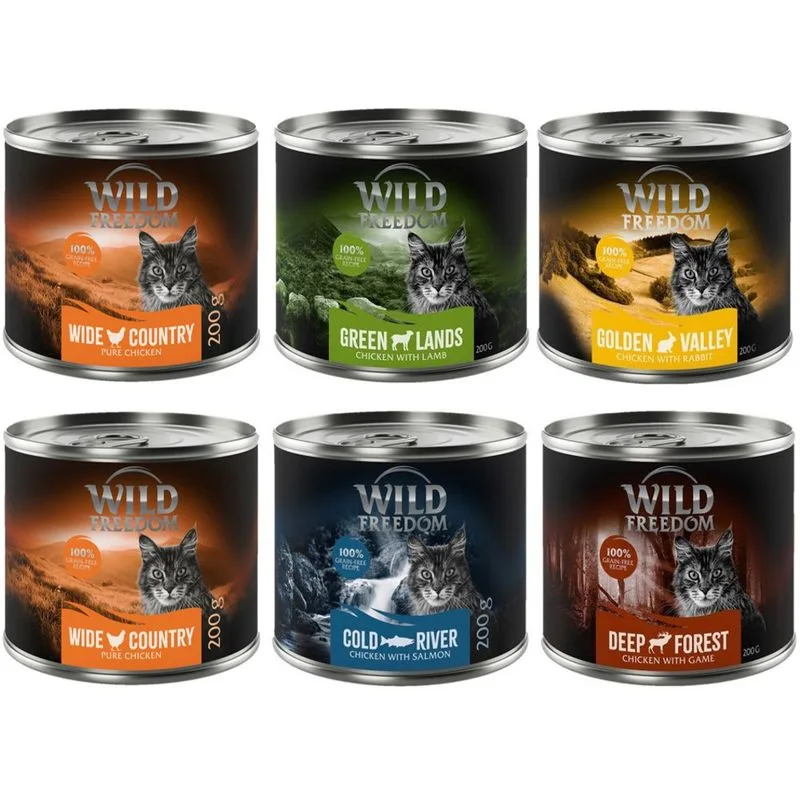 Wild Freedom Adult 24 x 200 g - senza cereali (Mix 1: Wide Country, Cold River, Green Lands, Golden Valley, Deep Forest)