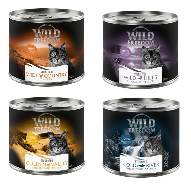 Wild Freedom Adult Sterilised 24 x 200 g - senza cereali (Mix: 8x Wide Country, 8x Cold River, 4x Golden Valley, 4x Wild Hills)