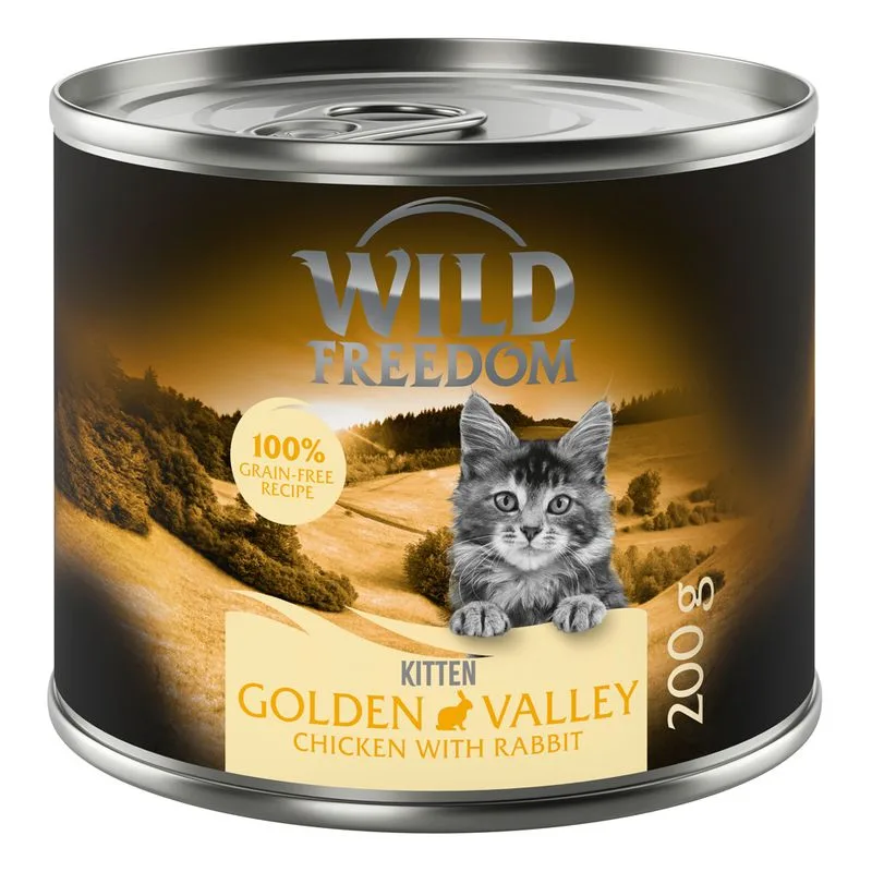 Wild Freedom Kitten lattine 6 x 200 g Umido per gatto (Golden Valley - Coniglio & Pollo)