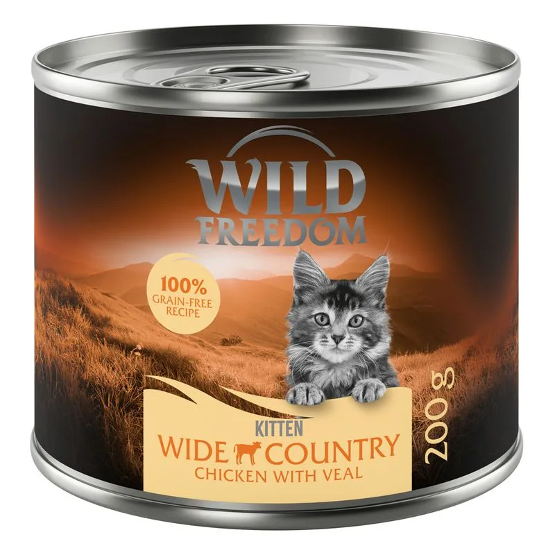 Wild Freedom Kitten lattine 6 x 200 g Umido per gatto (Wide Country - Vitello e Pollo)