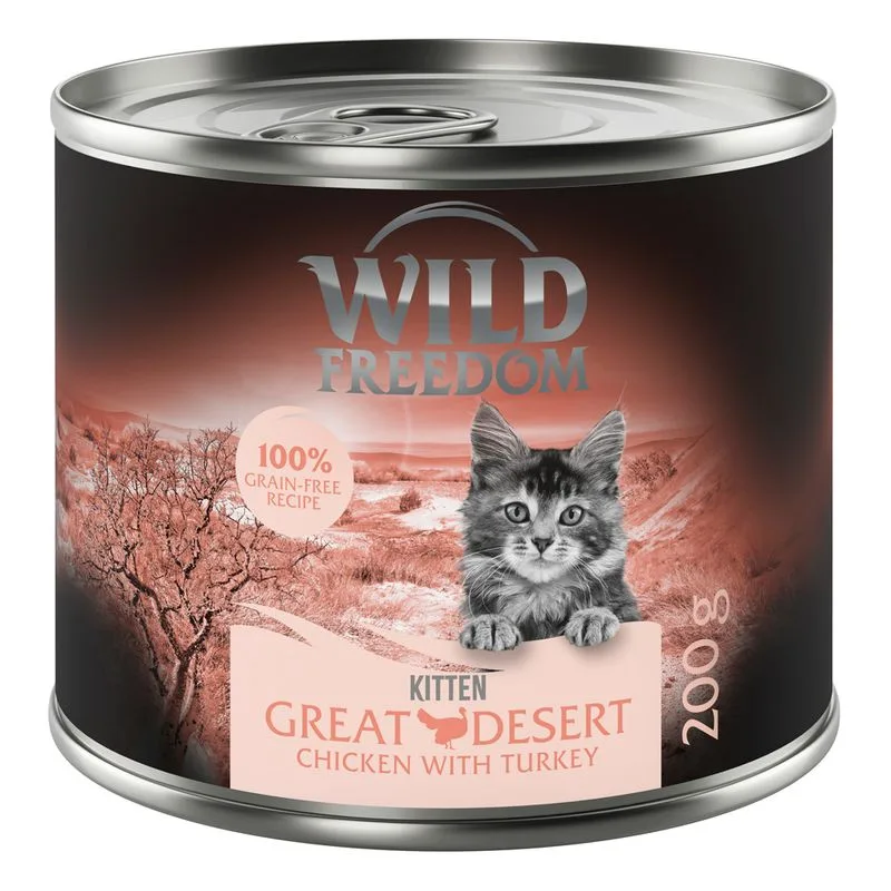Wild Freedom Kitten lattine 6 x 200 g Umido per gatto (Wild Desert - Tacchino e Pollo)