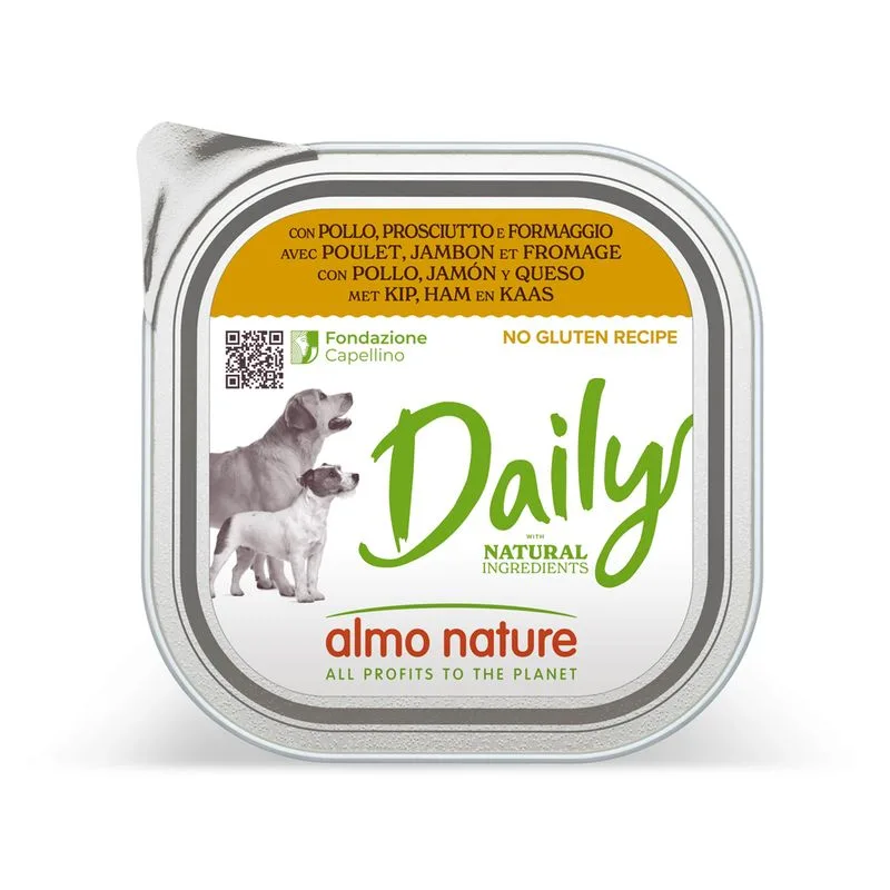 Almo Nature Daily 9 x 300 g Alimento umido per cane (con Pollo, Prosciutto e Formaggio)