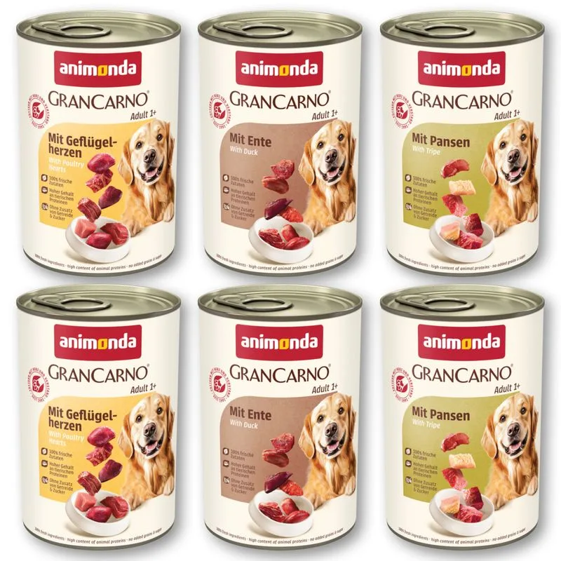 animonda GranCarno Original 12 x 400 g (Selezione Ricca (4xAnatra/4xTrippa/4xCuori di Pollame))
