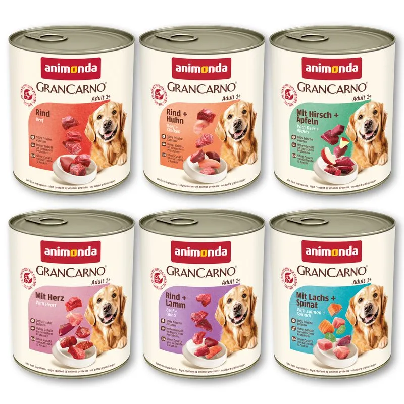 animonda GranCarno Original 12 x 800 g (Selezione Gustosa (Manzo/Cuore/Pollo/Agnello/Cervo/Salmone))
