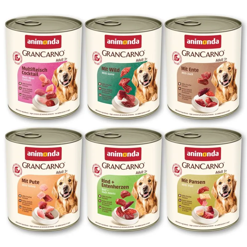 animonda GranCarno Original 12 x 800 g (Selezione Intensa (Multicarne/Tacchino/Selvaggina/Manzo/Anatra/Trippa))