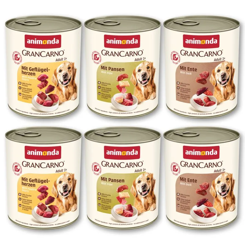 animonda GranCarno Original 12 x 800 g (Selezione Ricca (con Anatra/con Trippa/con Cuori di Pollame))