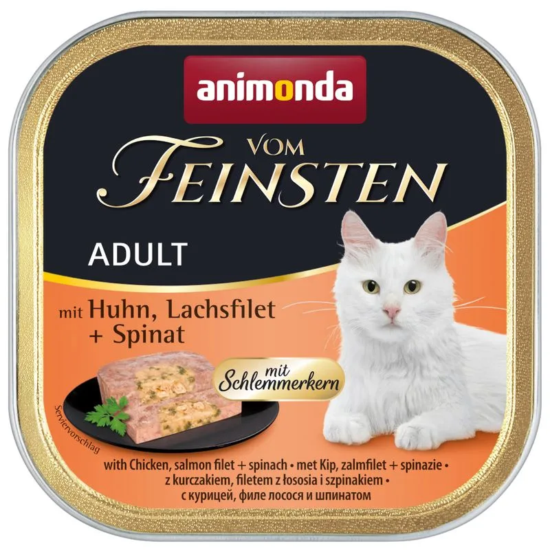 animonda Vom Feinsten Adult con cuore prelibato 36 x 100 g Umido per gatti (Pollo, Filetto di salmone & Spinaci)