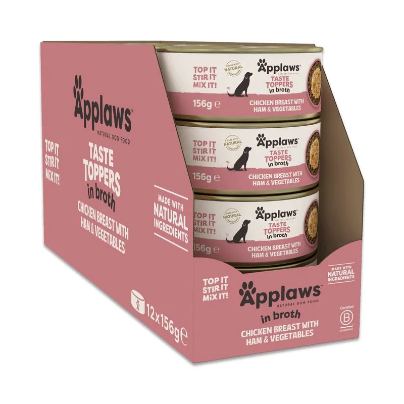 Applaws Taste Toppers Natural in Brodo 48 x 156 g (Pollo con Prosciutto)