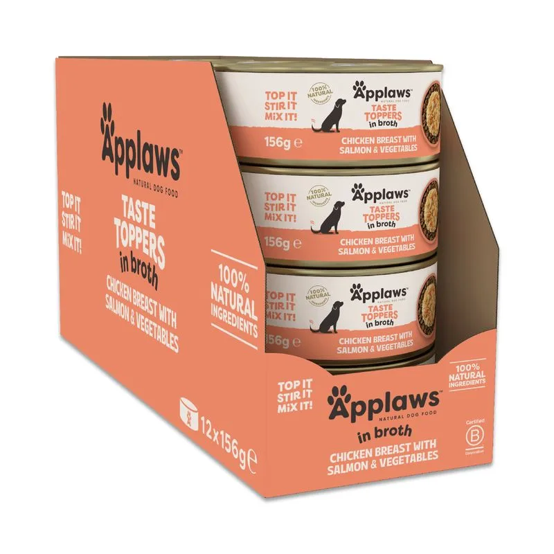 Applaws Taste Toppers Natural in Brodo 48 x 156 g (Pollo con Salmone)
