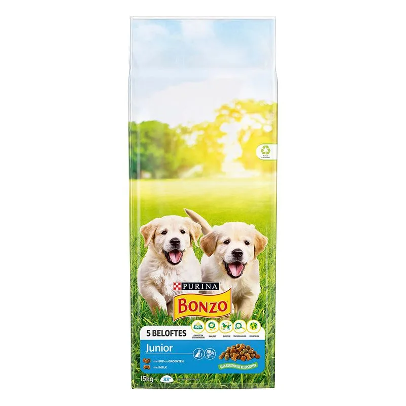 Multipack risparmio! 2 x PURINA Bonzo Crocchette per cane (2 x 15 kg Junior Pollo e Verdure con Latte)