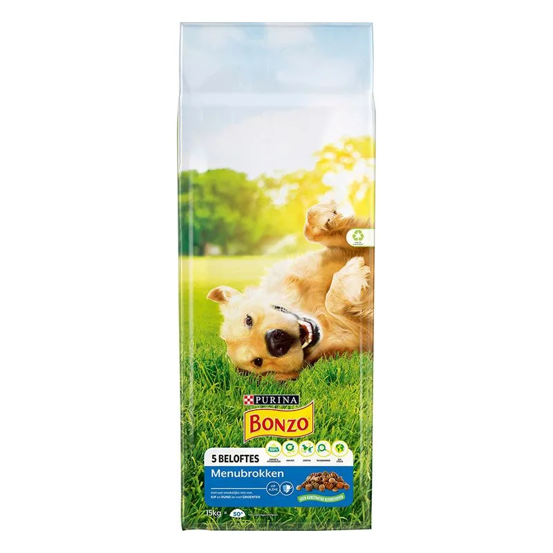 Multipack risparmio! 2 x PURINA Bonzo Crocchette per cane (2 x 15 kg Menù Chunks Pollo e Manzo con Verdure)