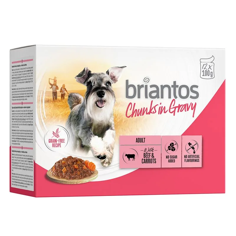 Briantos Chunks in Gravy 48 x 100 g Umido per cane (Manzo e Carote)