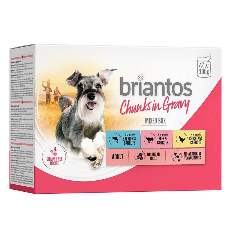 Briantos Chunks in Gravy 48 x 100 g Umido per cane (Mix (Pollo, Manzo, Salmone))
