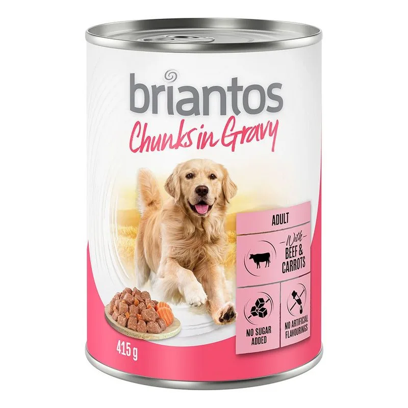 Briantos Chunks in Gravy 6 x 415 g Umido per cane (Manzo e Carote)