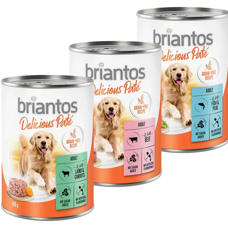 Briantos Delicious Paté 24 x 400 g Umido per cane (Mix: Pesce, Agnello, Manzo)