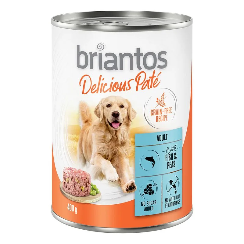 Briantos Delicious Paté 24 x 400 g Umido per cane (Pesce e Piselli)