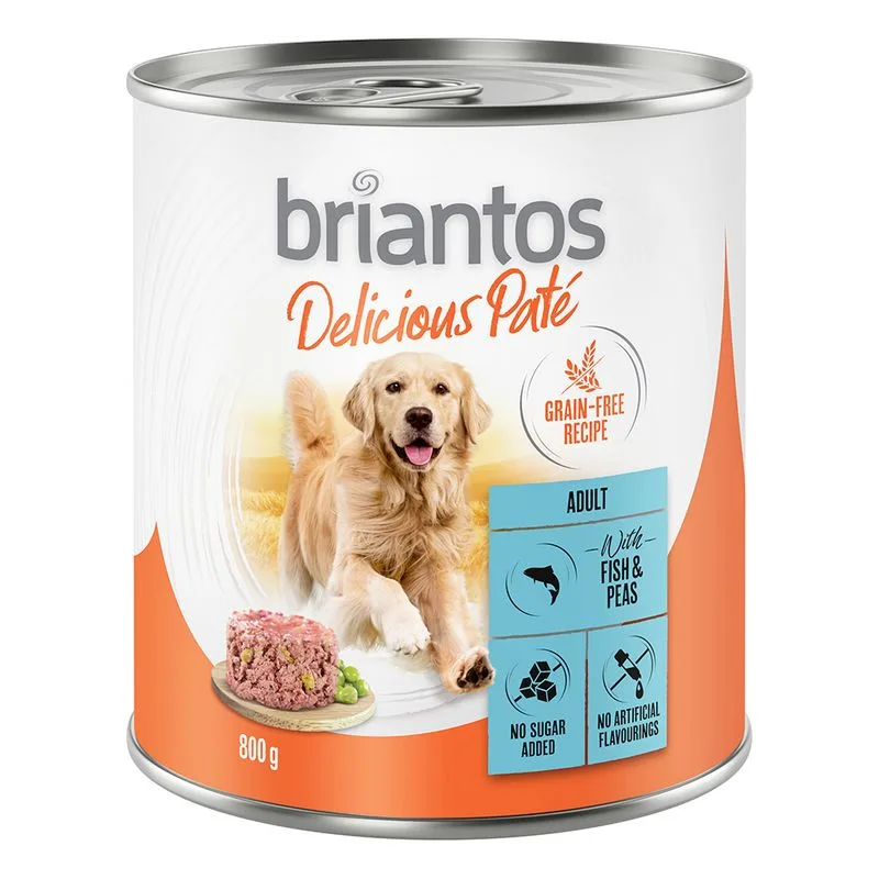 Briantos Delicious Paté 24 x 800 g Umido per cane (Pesce e Piselli)
