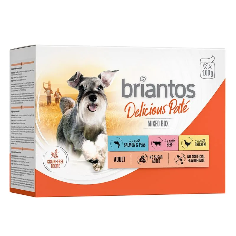 Briantos Delicious Paté 48 x 100 g Umido per cane (Mix (Pollo, Manzo, Salmone))