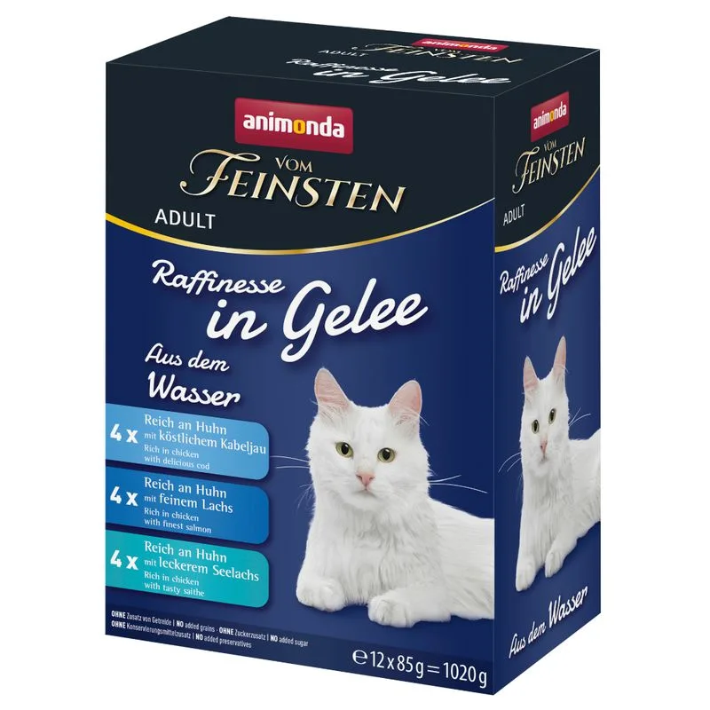 animonda vom Feinsten Adult Raffinesse in Gelatina 12 x 85 g (Mix di Mare: 4x Merluzzo, 4x Salmone, 4x Merluzzo carbonaro)