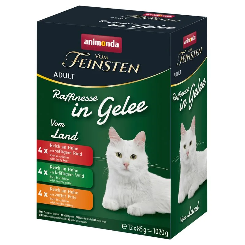 animonda vom Feinsten Adult Raffinesse in Gelatina 12 x 85 g (Mix di Terra: 4x Manzo, 4x Selvaggina, 4x Tacchino)