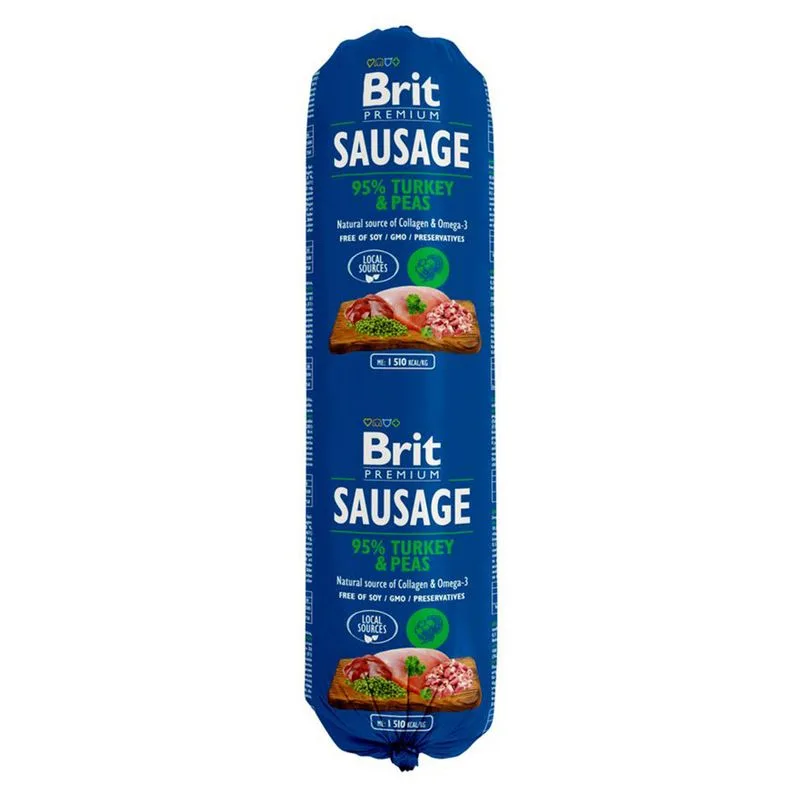 Brit Premium Sausage 12 x 800 g umido per cane (Tacchino & Piselli)