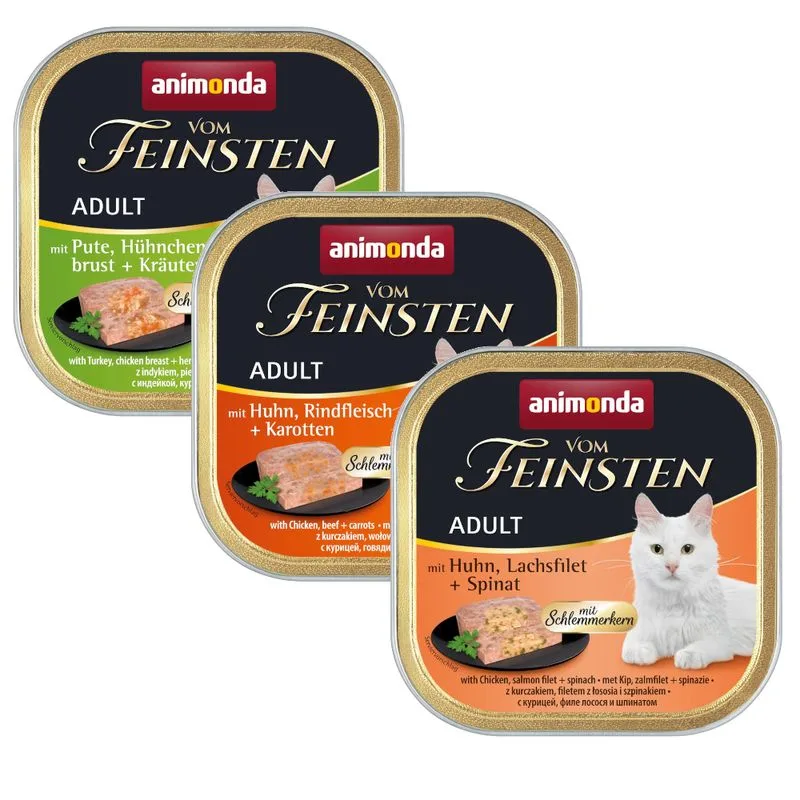 animonda vom Feinsten Pacco misto 32 x 100 g Umido per gatto (con Cuore prelibato: Pollo & Salmone, Tacchino & Pollo, Pollo & Manzo)