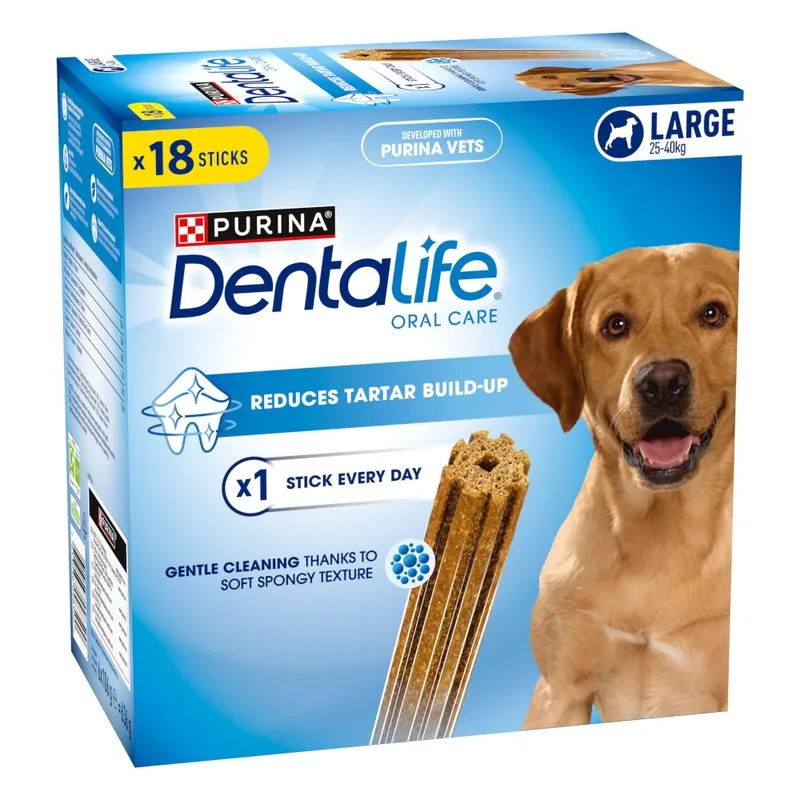 3 + 1 gratis! 4 x PURINA Dentalife (72 Stick cani tg grande (25-40 kg))