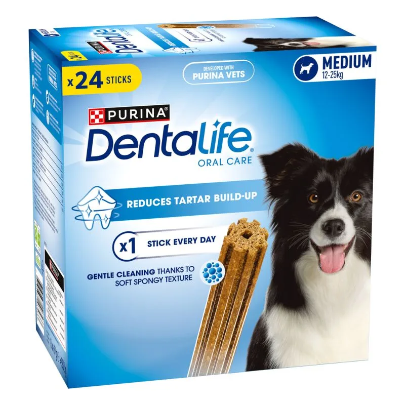 3 + 1 gratis! 4 x PURINA Dentalife (96 Stick cani tg media (12 - 25 kg))