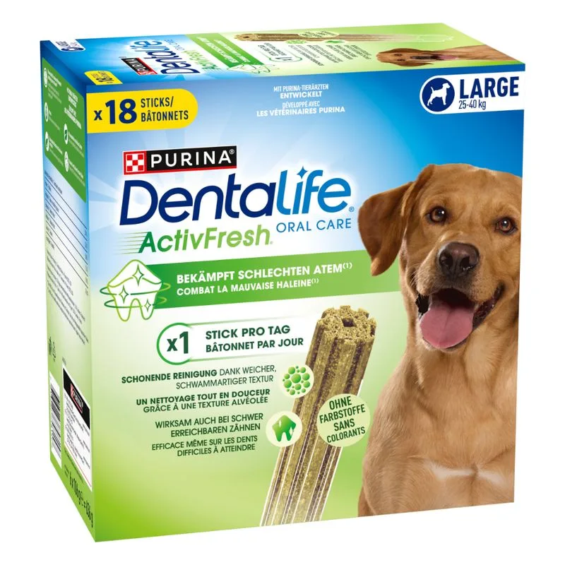 3 + 1 gratis! 4 x PURINA Dentalife Active Fresh (4 x 18 Stick per cani di taglia grande)