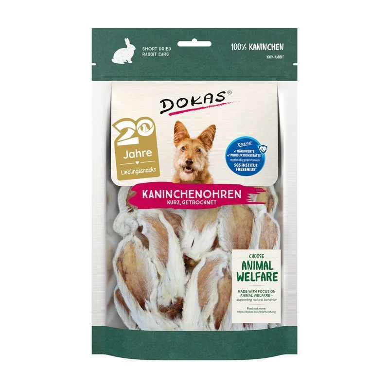 Dokas Orecchie di coniglio con pelo Snack per cane (Set %: 6 x 100 g)