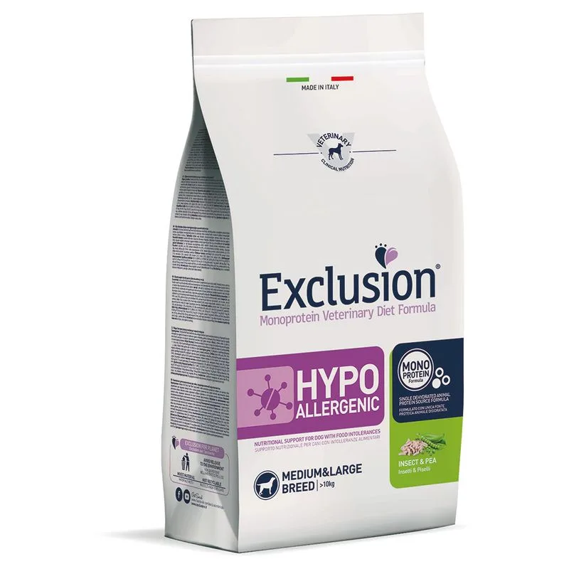 Exclusion Diet Hypoallergenic Medium/Large con Insetti & Piselli per cani (Set %: 2 x 12 kg)