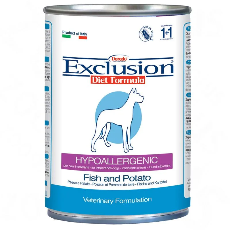 Exclusion Diet Hypoallergenic Pacco misto 12 x 400 g (Cavallo + Anatra + Pesce)