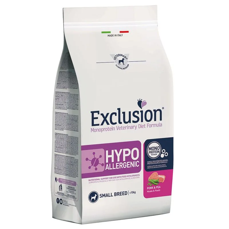 Exclusion Hypoallergenic Small Breed Maiale e Piselli crocchette cane (Set %: 2 x 7 kg)